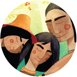 Illustration of generations embracing one another.