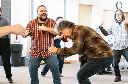 Performers acting together during a group workshop
