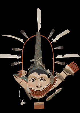 Alaska Native mask encircled by feathers