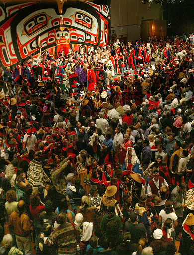 A large Celebration gathering inside a clan house