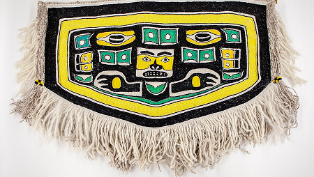 Historic Chilkat robe with a bold woven crest design