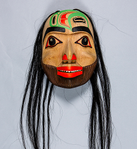 Carved mask displayed in the 2018 Juried Art Show