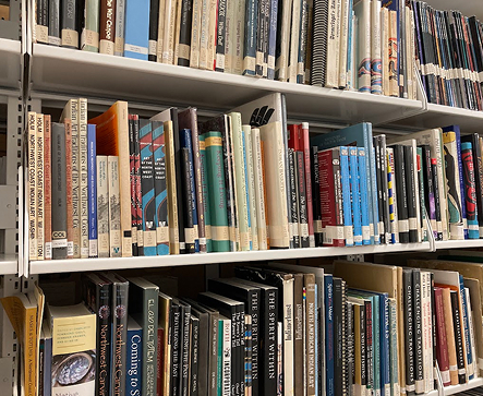 Shelves of books in the Sealaska Heritage Institute library