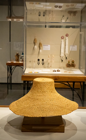 Woven hat displayed in the 2023 Native Women’s Art exhibit