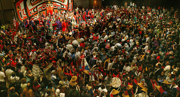A large Celebration gathering inside a clan house