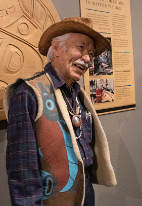 Tlingit master artist Nathan Jackson at the Raven Child retrospective