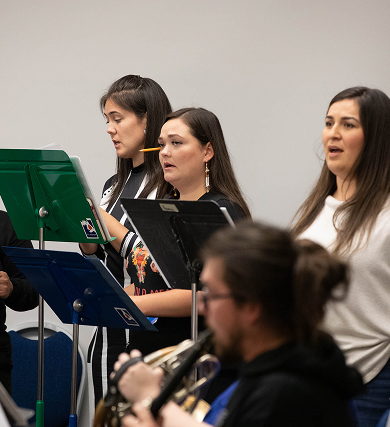 Singers and musicians rehearsing the Tlingit opera