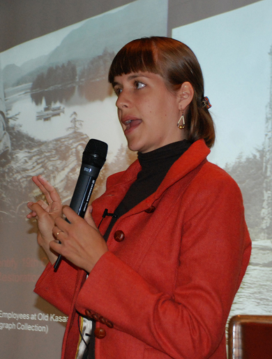 A visiting scholar speaking at a presentation