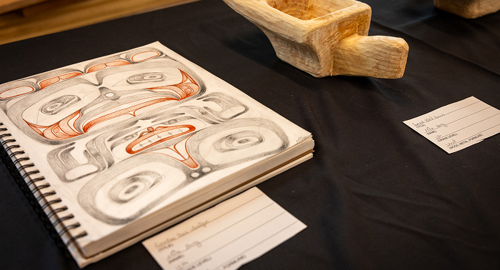 A Northwest Coast formline design sketched in a student art portfolio