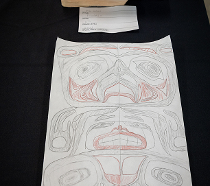 A student formline design drawn in pencil and red ink
