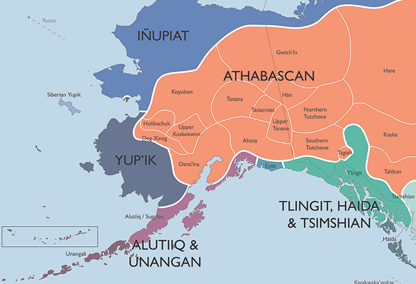 Map showing Alaska Native cultural and language regions