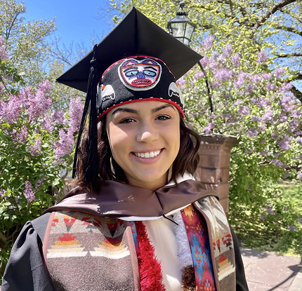 Sealaska scholarship graduate wearing decorated regalia
