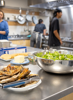 Traditional foods and fresh ingredients in the teaching kitchen