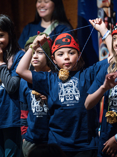 Students taking part in a Voices on the Land performance
